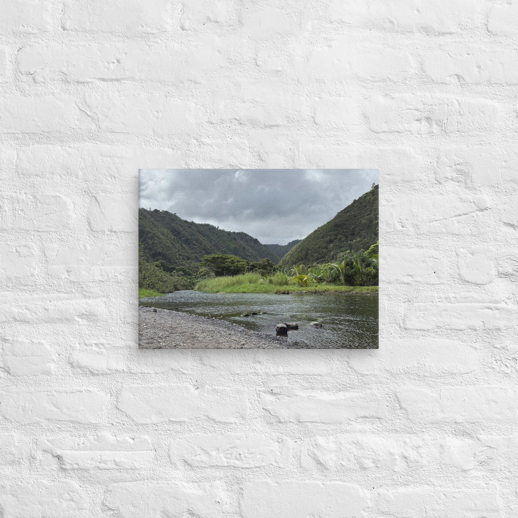 Honomanū Valley canvas print — Maui jungle stream meeting the sea on the Road to Hana, Hawaii landscape wall art