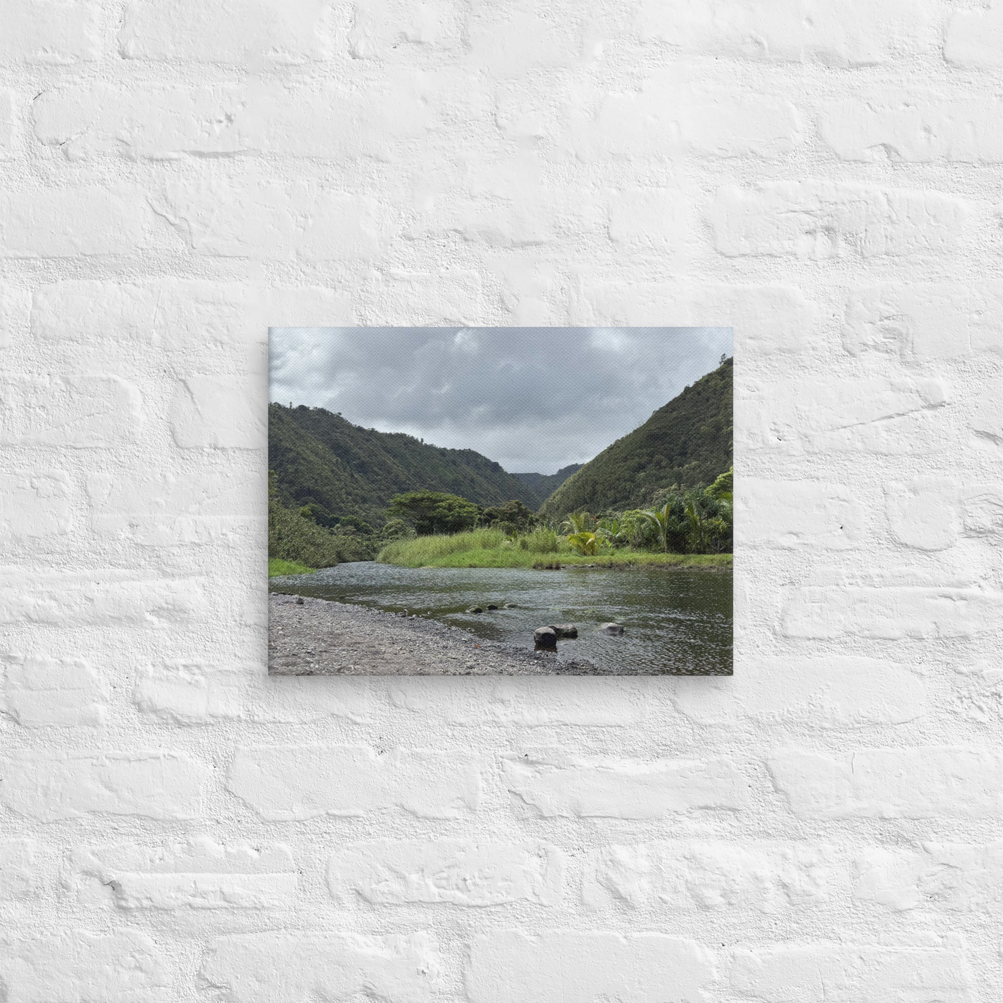 Honomanū Valley canvas print — Maui jungle stream meeting the sea on the Road to Hana, Hawaii landscape wall art