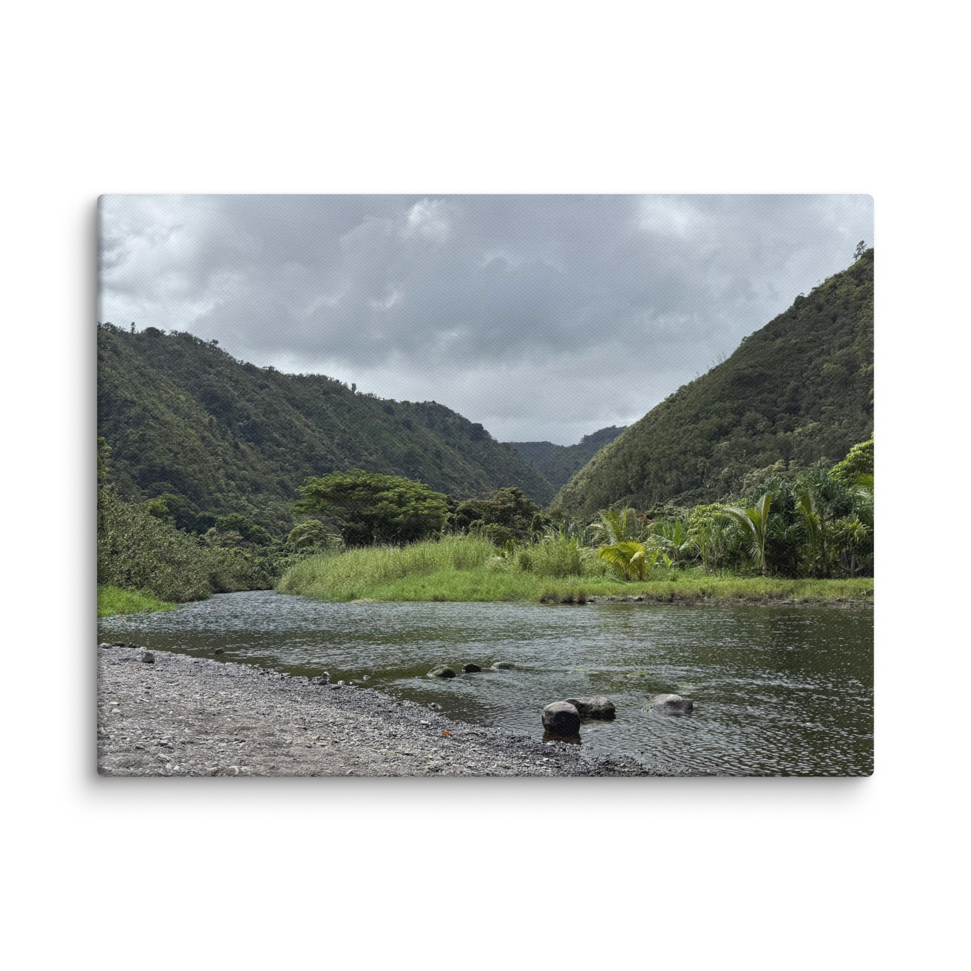 Honomanū Valley canvas print — Maui jungle stream meeting the sea on the Road to Hana, Hawaii landscape wall art