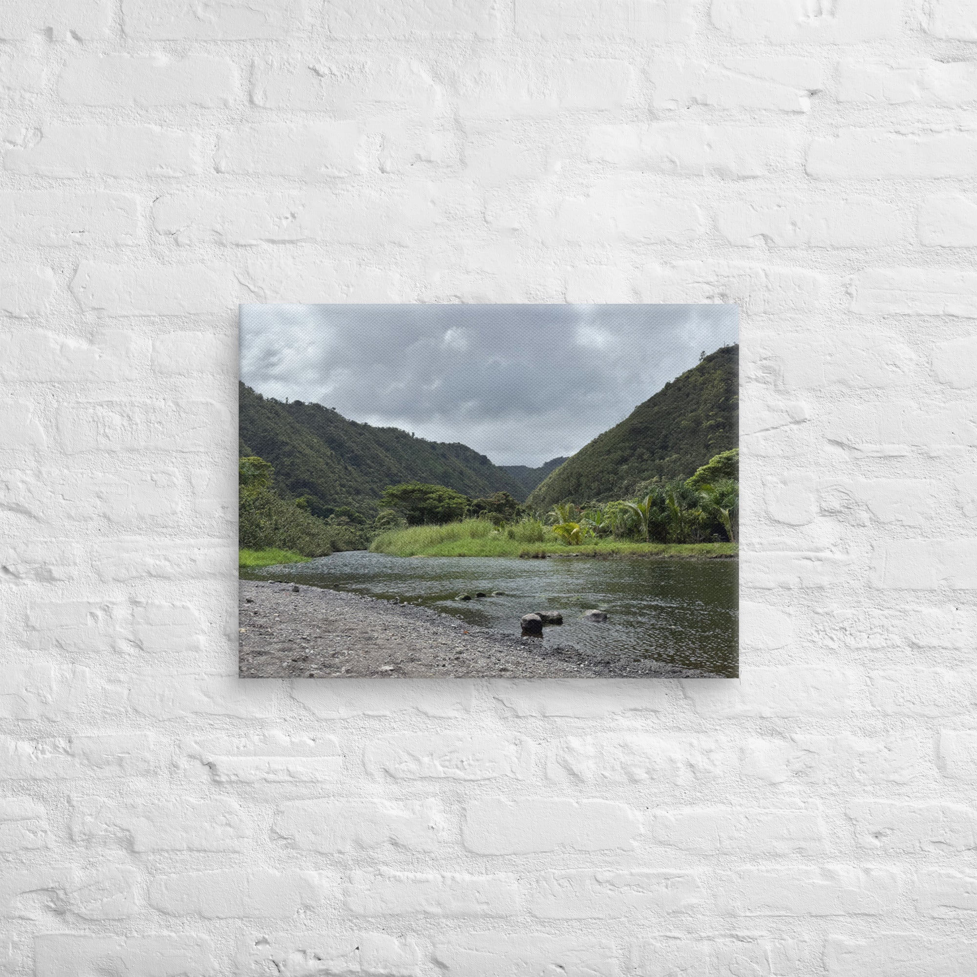 Honomanū Valley canvas print — Maui jungle stream meeting the sea on the Road to Hana, Hawaii landscape wall art