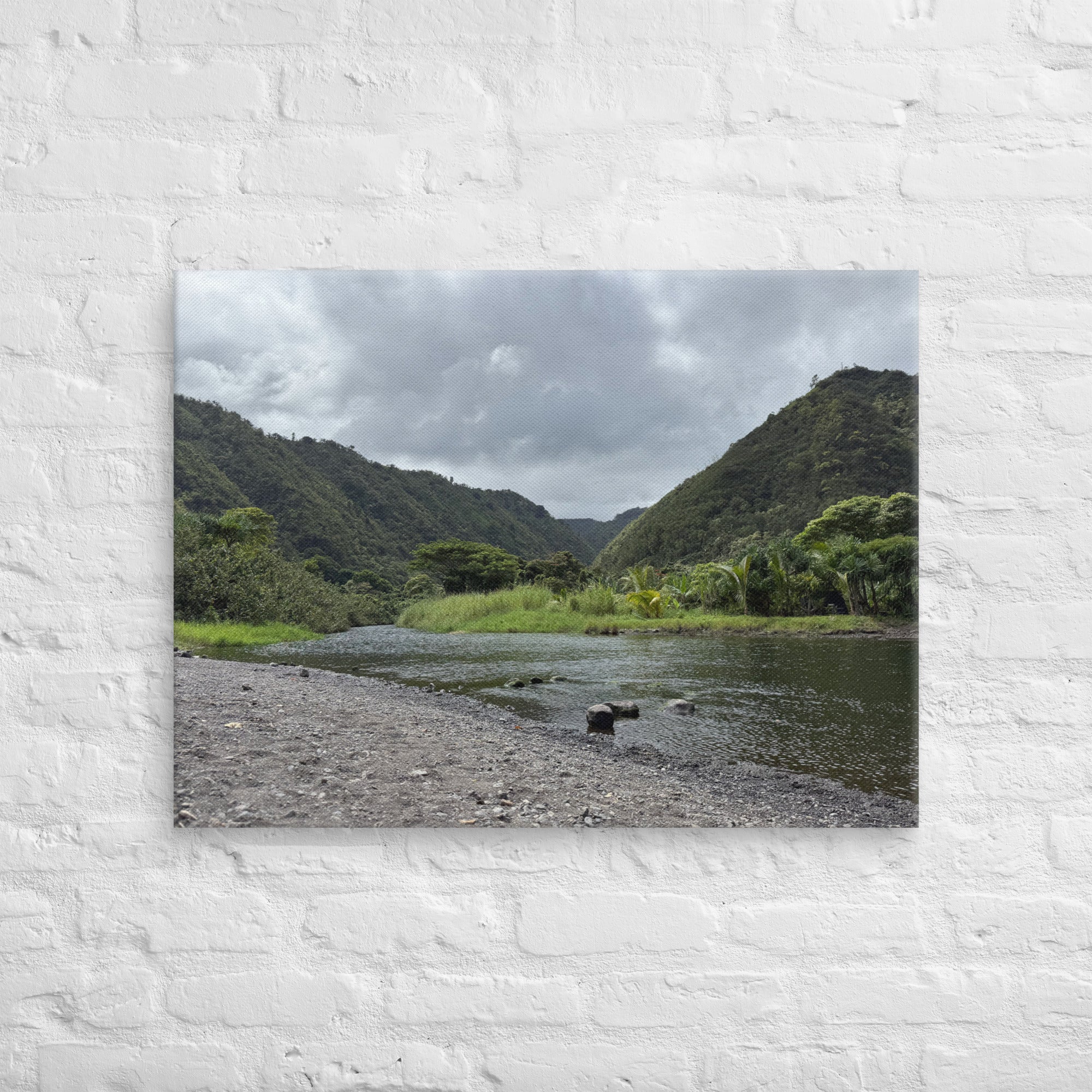 Honomanū Valley canvas print — Maui jungle stream meeting the sea on the Road to Hana, Hawaii landscape wall art