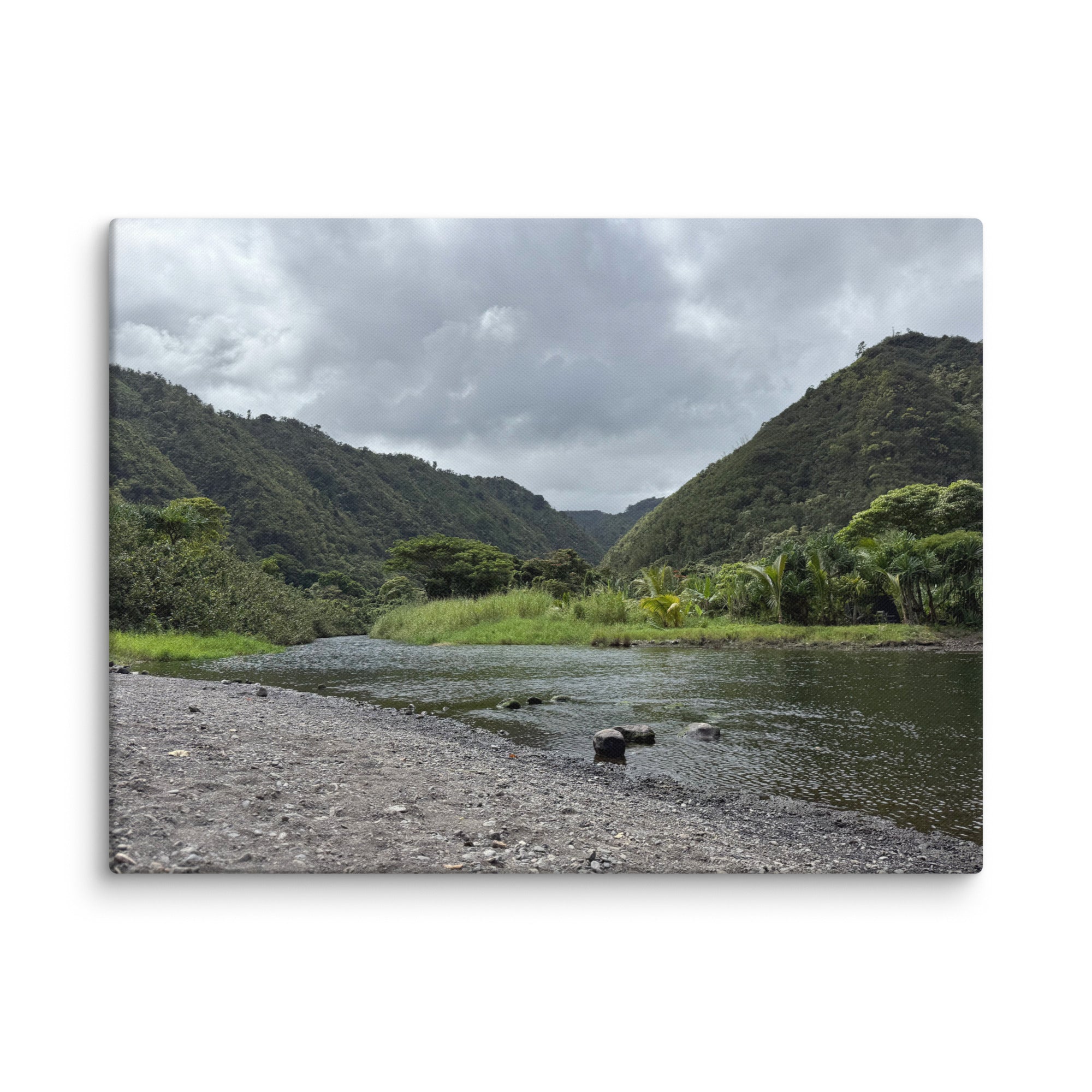 Honomanū Valley canvas print — Maui jungle stream meeting the sea on the Road to Hana, Hawaii landscape wall art