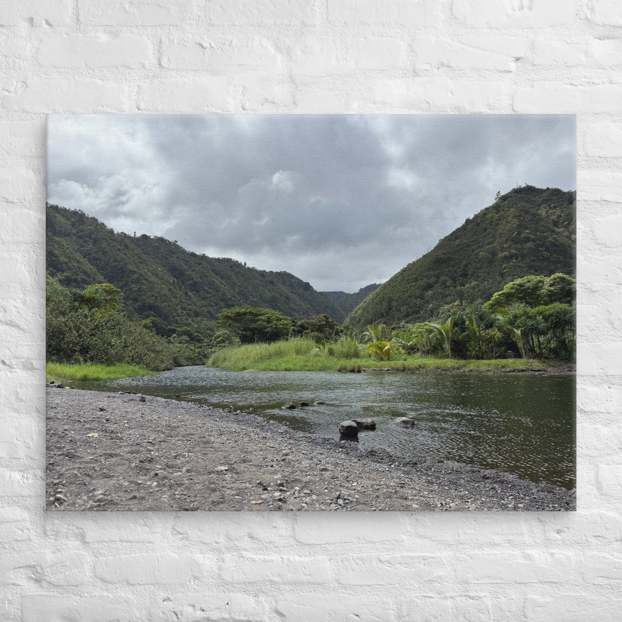 Honomanū Valley canvas print — Maui jungle stream meeting the sea on the Road to Hana, Hawaii landscape wall art