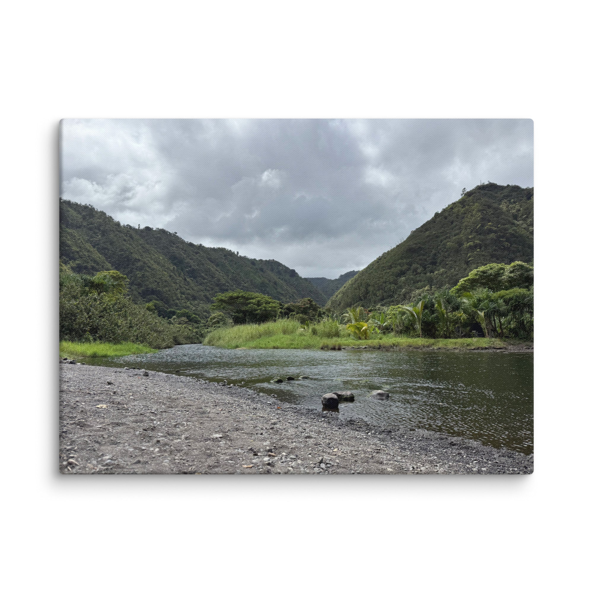 Honomanū Valley canvas print — Maui jungle stream meeting the sea on the Road to Hana, Hawaii landscape wall art