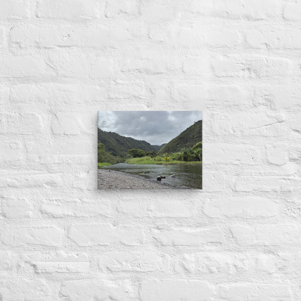 Honomanū Valley canvas print — Maui jungle stream meeting the sea on the Road to Hana, Hawaii landscape wall art