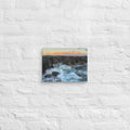 Dragon's Teeth sunset canvas print — waves crash against lava cliffs at Makaluapuna Point on Maui's Kapalua coast, dramatic Hawaiian coastal wall art"
