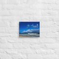 Oneloa Beach canvas print — soft rainbow over Lana'i with waves rolling onto Kapalua sand, Hawaii coastal wall art