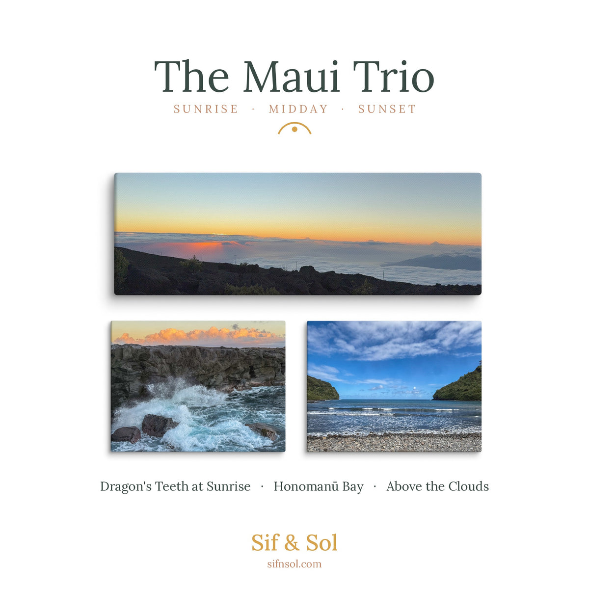 The Maui Trio — Sunrise, Midday, Sunset | 3-Piece Canvas Print Bundle